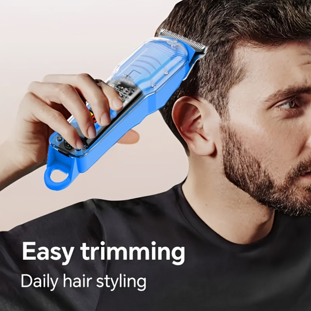 Hair Clipper Transparent-Shell Cordless Trimmer with LED Battery Display, USB Charging and Five Colors