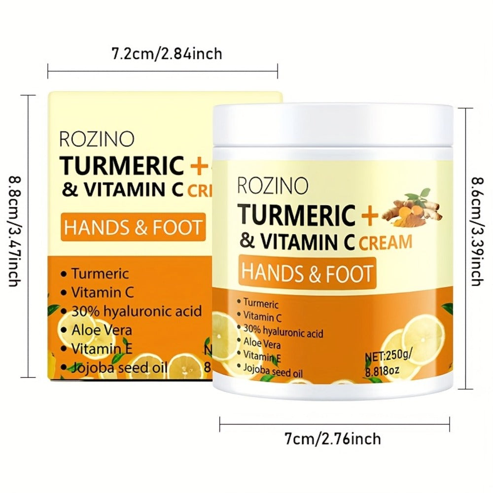 Turmeric Foot & Hand Cream 250g - Anti-Crack Deep Moisturizing Repair for Dry Cracked Heels, Elbows, Ankles & Knees, Intensive Hydrating Skin Care with Turmeric Extract