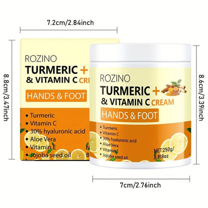Turmeric Foot & Hand Cream 250g - Anti-Crack Deep Moisturizing Repair for Dry Cracked Heels, Elbows, Ankles & Knees, Intensive Hydrating Skin Care with Turmeric Extract