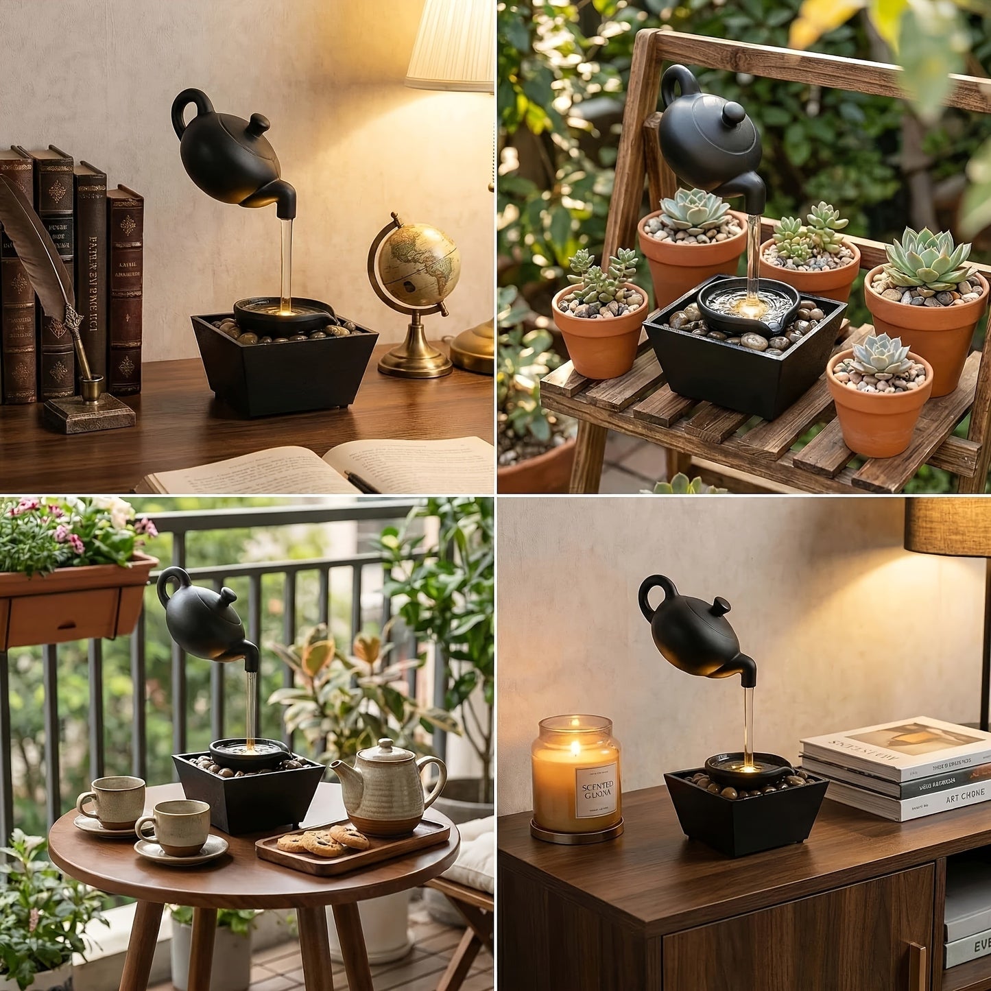 Garden Fountain Ornament – Floating Teapot Water Flow Sculpture, Zen Courtyard Decor for Yard, Patio & Home, Unique Housewarming Gift