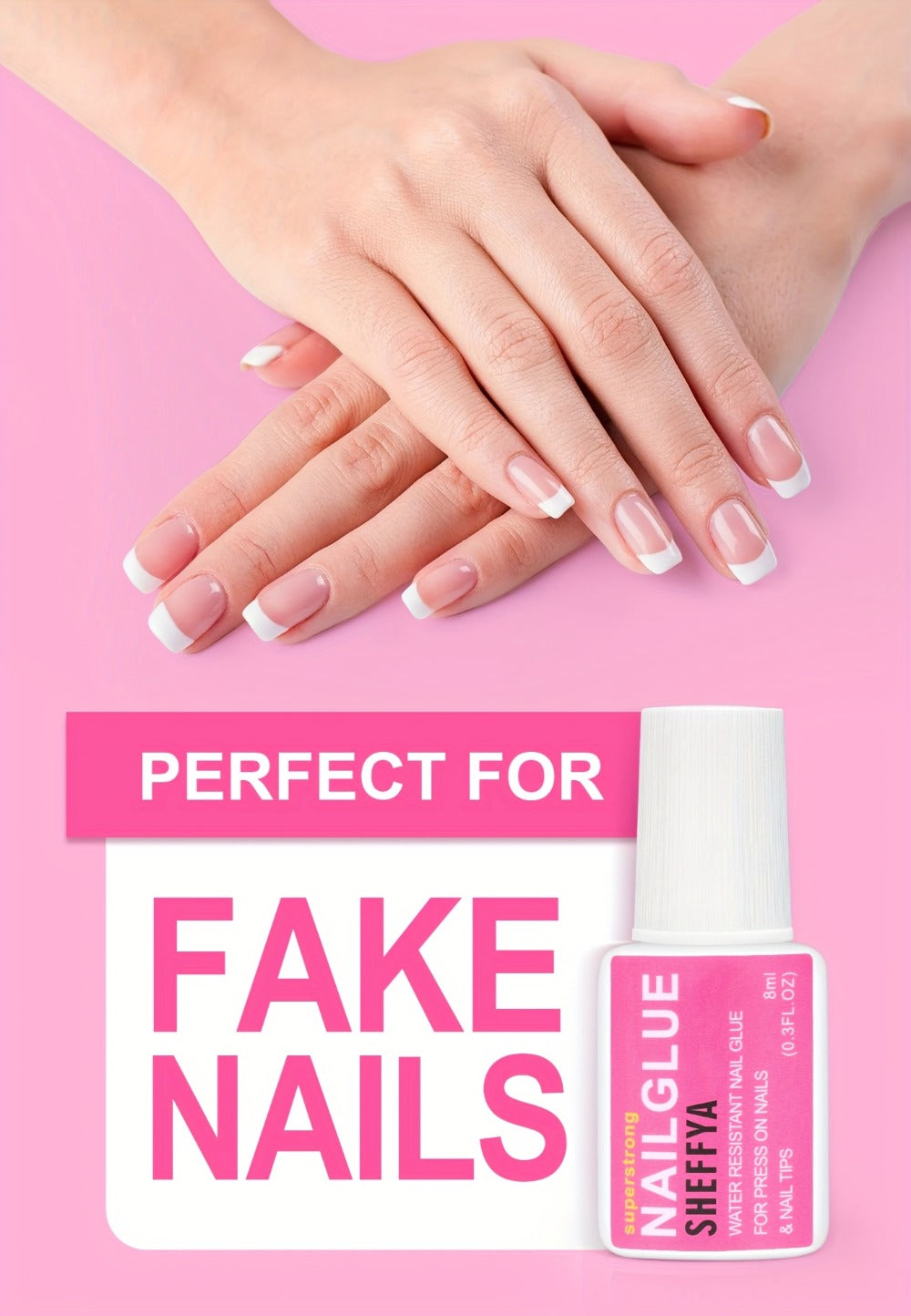 Nail Glue Set, 8ml Brush-On Bottles in 2-, 5- or 10-Piece Options with SHEFFYA Package and EMNAGLUE Bottle Markings