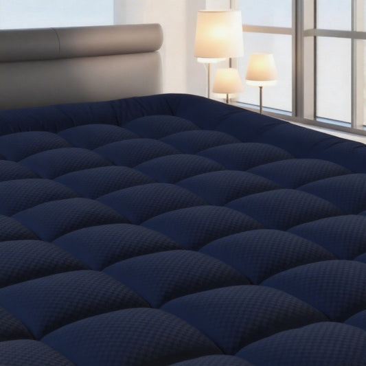 RV Queen Mattress Topper Quilted Pillow Top Mattress Pad Fitted Protector Cooling Breathable Fluffy Soft Cover with 8-21" Deep Pocket for RV Camper Trailer, Black