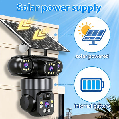 Security Camera 4K Triple-Lens Solar PTZ Model with 10X Zoom, 8000mAh Battery and 32GB Bundle Option