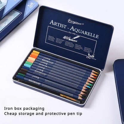 Water Soluble Colored Pencils 12 Colors Set – Triangular Barrel Watercolor Pencils for Kids Adults Artists Sketching Blending Drawing School Supplies Gift