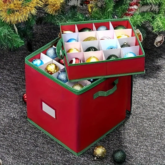 Christmas Ornament Storage Box – Holds Up to 64 Holiday Ornaments, Adjustable Dividers, Covered Lid & Dual Handles, Clear Protective Container Keeps Decorations Safe, Clean & Dust-Free