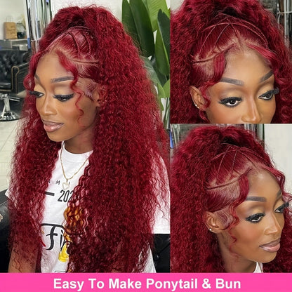 Red Curly Lace Front Wig 13x4 HD Transparent Lace Glueless 180% Density 24 Inch | Deep Curly Wet Wavy Ginger Orange Pre-Plucked Baby Hair Women