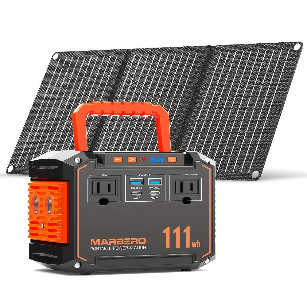Solar Generator Portable Power Station 88.8Wh 111Wh 237Wh with Foldable Solar Panel, 100W Pure Sine Wave AC Output USB-C PD USB QC3.0 DC LED Emergency Light for Camping RV Hiking & Home Backup Power
