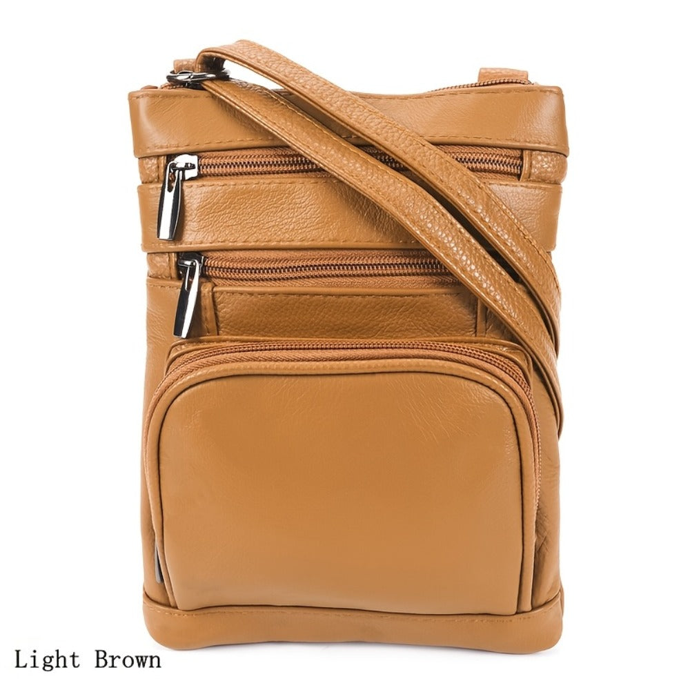 Genuine Leather Shoulder Bag for Women Men Soft First-Layer Cowhide Crossbody Bag Multi-Pocket Messenger Bag 3 Sizes Fits Smartphone Tablet Daily Work Travel – Black Red Brown Navy