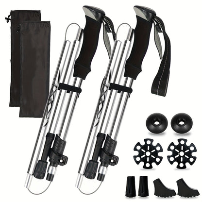 Aluminum Trekking Poles Set of 2 – Lightweight Quick-Lock Foldable Hiking Sticks with Ergonomic Non-Slip Grips, Rubber Tips & Carrying Case for Men & Women, Camping & Travel