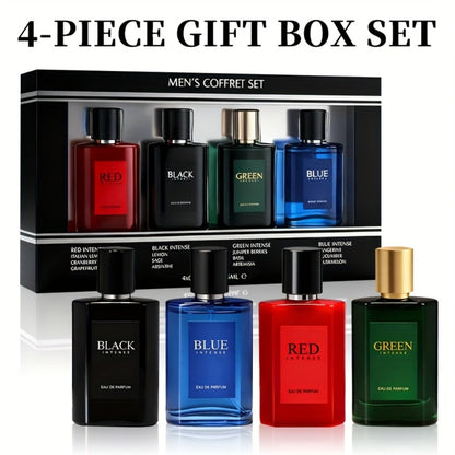 EDT Cologne Gift Set for Men 4 Piece Variety 4 Different Scents Long Lasting Fragrance Mini Bottles 0.85oz Each Travel Friendly Holiday Birthday Dating Party Gift Box for Him