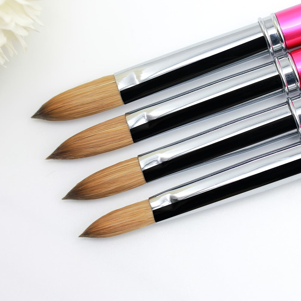 Rose-Red Acrylic Nail Brush with Cap in Exact Checkout Sizes #10, #12 or #14 and Pictured Flat-Shaped Tip
