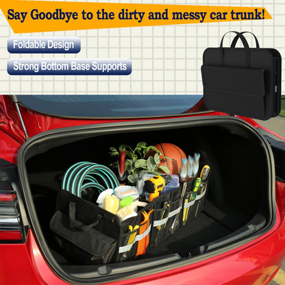 Car Trunk Organizer, 67L Foldable Multi-Compartment Bin with Carry Handles and Pink or Black Color Options