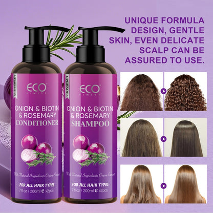 Two-Pack 6.76 oz Shampoo and Conditioner Set with Biotin, Rosemary, Onion Extract and Jojoba Oil