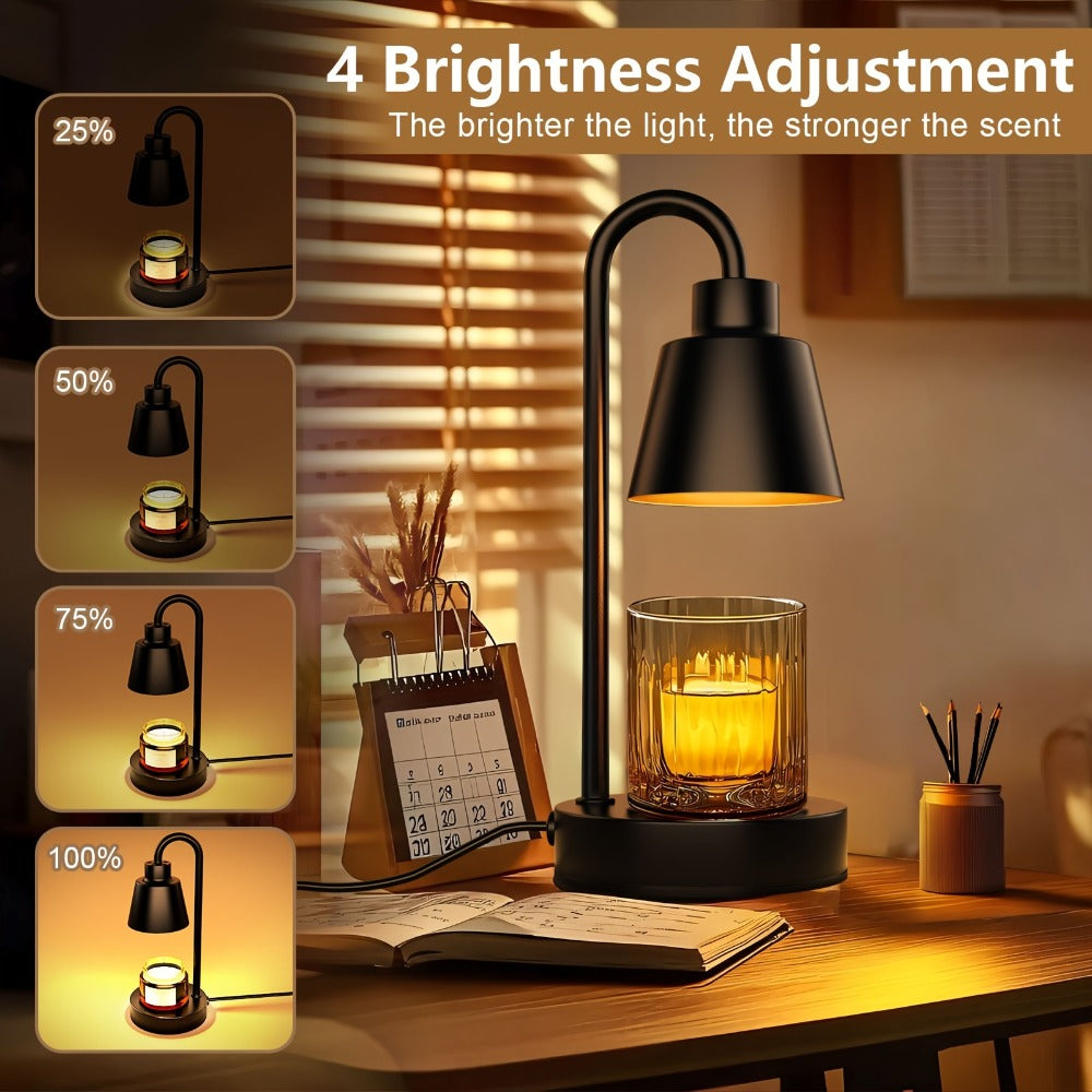 Two-Pack Black Candle Warmer Lamps with Conical Shades, Wood-Look Bases, Four Brightness Levels and Timer Controls