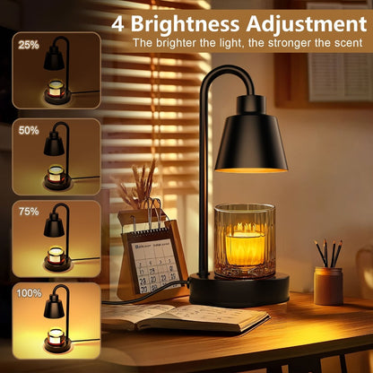 Two-Pack Black Candle Warmer Lamps with Conical Shades, Wood-Look Bases, Four Brightness Levels and Timer Controls