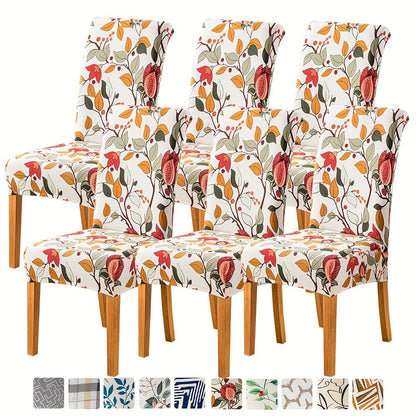 Printed Stretch Dining Chair Covers in Ten Patterns with Four- or Six-Piece Set Checkouts for Parsons Chairs
