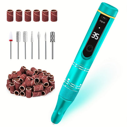 Nail Drill Machine 35000 RPM LCD Display Rechargeable Portable Electric Nail File with Forward Reverse Rotation Low Noise – Professional Nail Grinder for Gel Acrylic Natural Nails Manicure Pedicure Home Salon