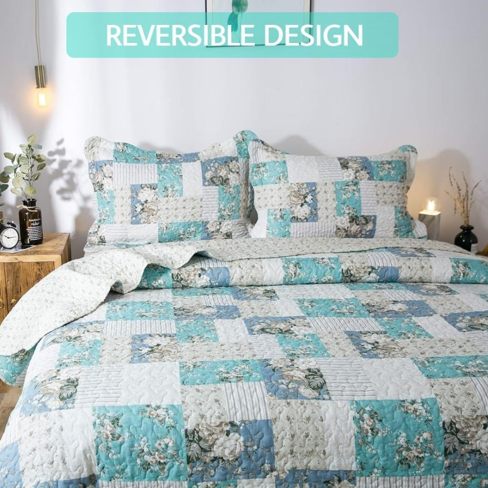 Lightweight Floral Quilt Set in Twin, Queen or King Sizes with 17 Paisley and Patchwork Color Options