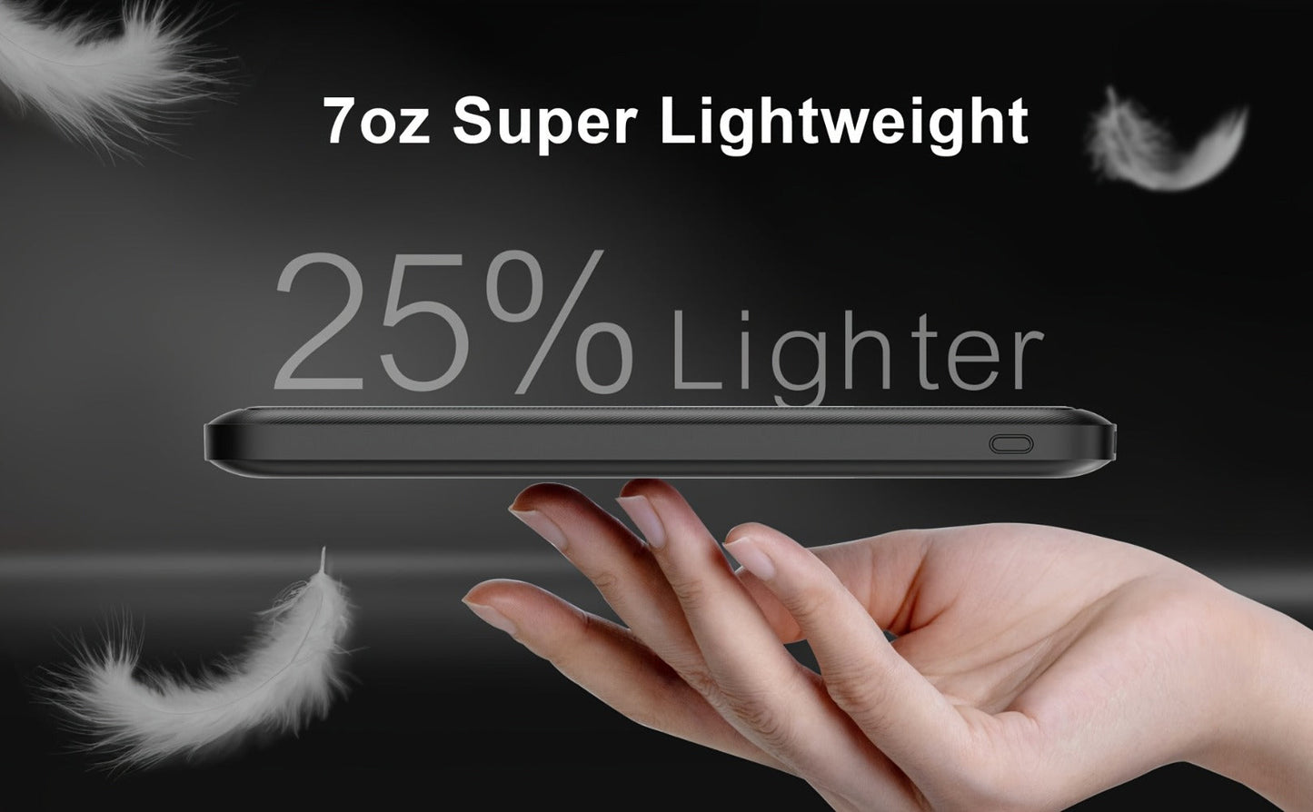 10000mAh Slim Power Bank with 5V/2A Marking, Dual USB-A Outputs and Black or White Color Options