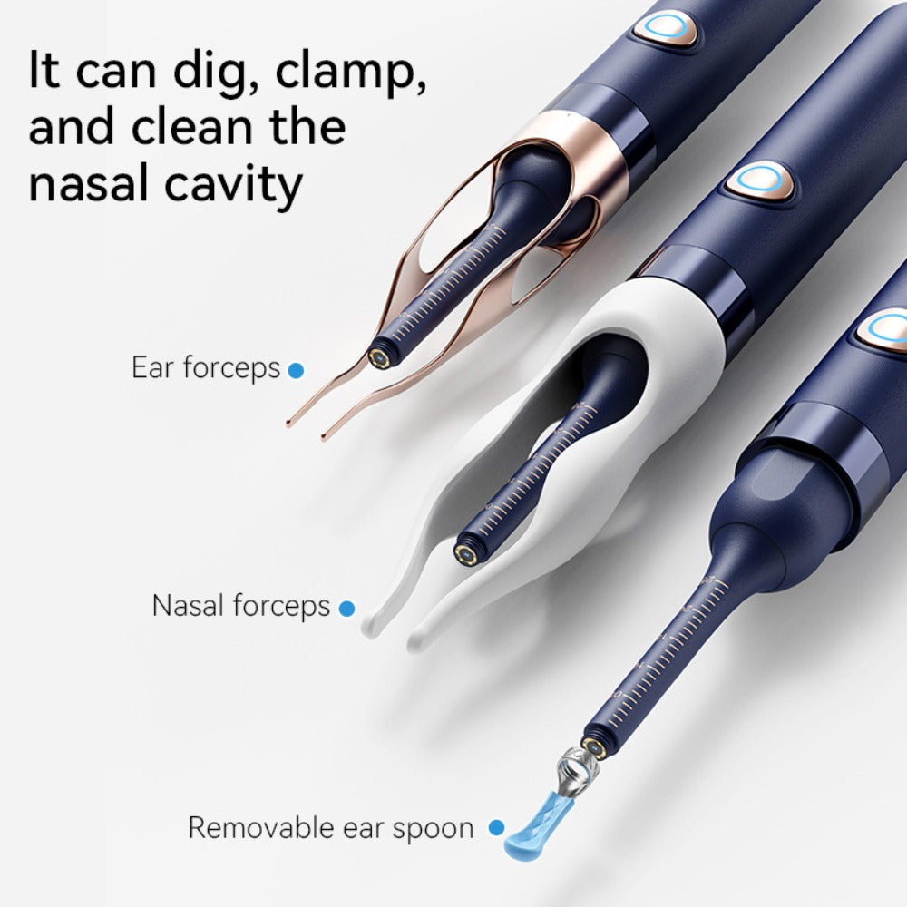 Rechargeable Camera Ear Cleaning Set with LED Light, Silicone Tips, Storage Case and Creamy White or Blue Finish