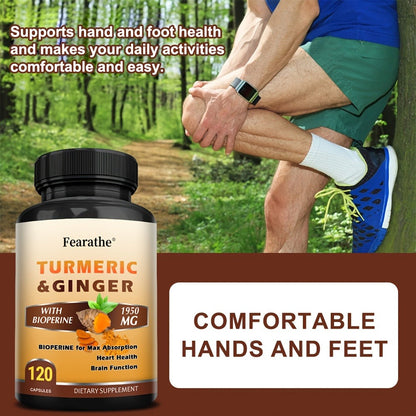 Herbal Supplements with Fearathe Label, Turmeric Ginger and Black Pepper Capsules, 120 Count