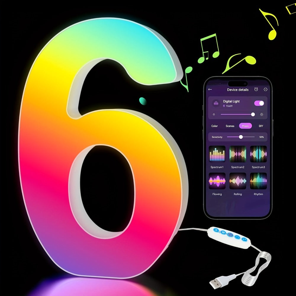 RGB LED Letter and Number Light with 38 Checkout Shapes, USB Power, App Control and Music Sync