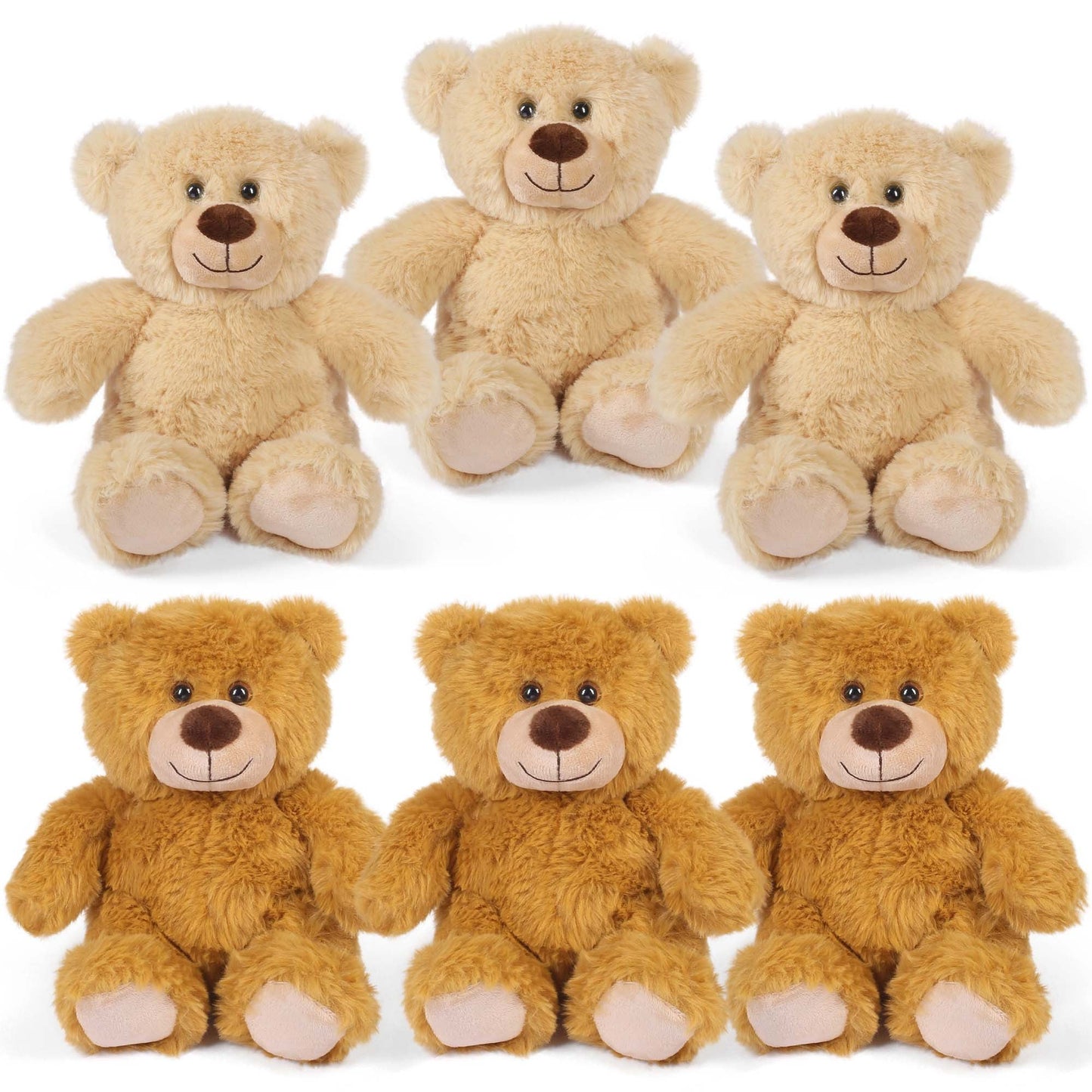 Plush Toy – Six-Pack of 8-Inch Teddy Bears in Mixed, Dark Brown or Light Brown Sets for Event Favors