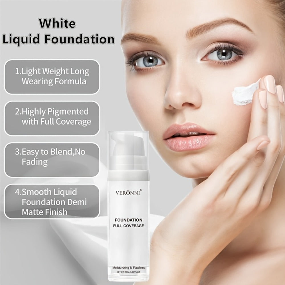 White Liquid Foundation Full Coverage Matte — Long-Lasting Creamy Formula for Goth Halloween Cosplay & Stage Makeup, Heavy Duty Opaque Coverage for All Skin Types, Professional Face Makeup for Women