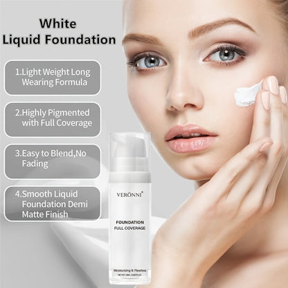 White Liquid Foundation Full Coverage Matte — Long-Lasting Creamy Formula for Goth Halloween Cosplay & Stage Makeup, Heavy Duty Opaque Coverage for All Skin Types, Professional Face Makeup for Women