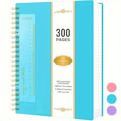 Large 300-Page Spiral Notebook with 8.5 x 11 Inch Ruled Pages and Six Hardcover Color Options