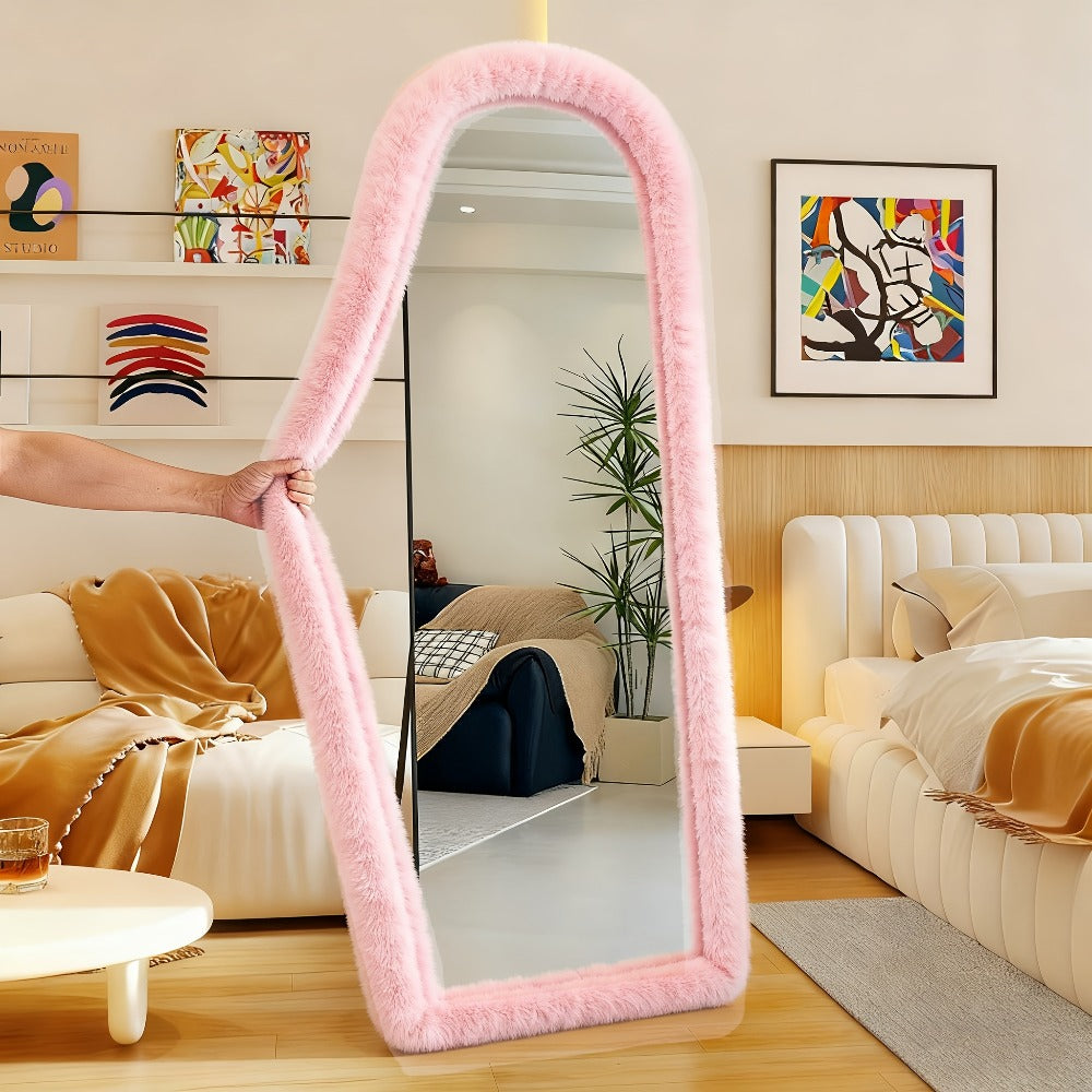 Full Length Floor Mirror Cover Fluffy Stretchable 64"x21" - Soft Non-Slip Irregular Shape Bedroom Dressing Room Mirror Sleeve 6 Colors