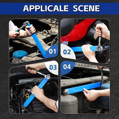 Ratchet Wrench Set 2-in-1 Multi-Function Offset Extension | 1/2" 1/4" 3/8" Square Head Adapters | 180° Swivel High Torque Non-Slip Handle | Durable Metal Automotive Repair Hand Tool
