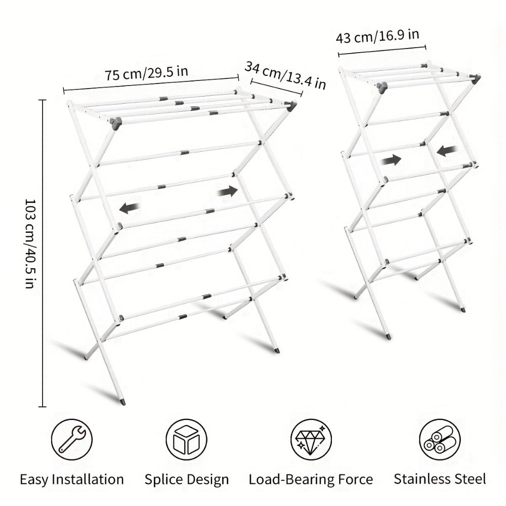 Three-Tier X-Frame Clothes Drying Rack with Collapsible Metal Bars and Gray, White or Top-Rack Configurations