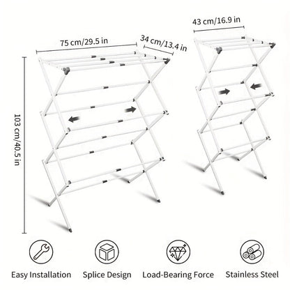 Three-Tier X-Frame Clothes Drying Rack with Collapsible Metal Bars and Gray, White or Top-Rack Configurations