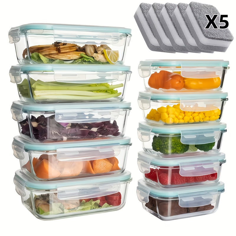 Food Storage Containers 16-Piece Glass Set with Green Lids, Standard or Large Size and Microwave/Oven Use
