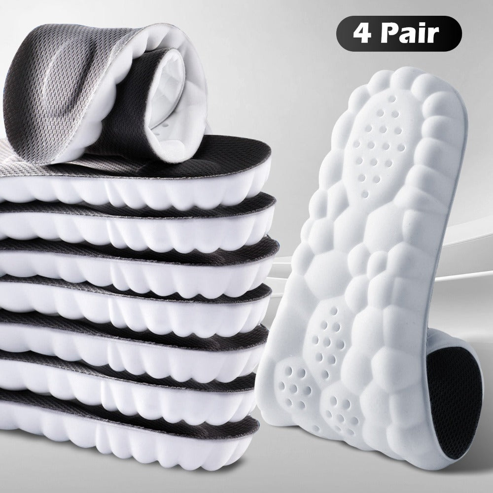Four-Pair Cushion Shoe Insoles in Orange, Grey or Black with EU35-50 Size Options for Daily Footwear