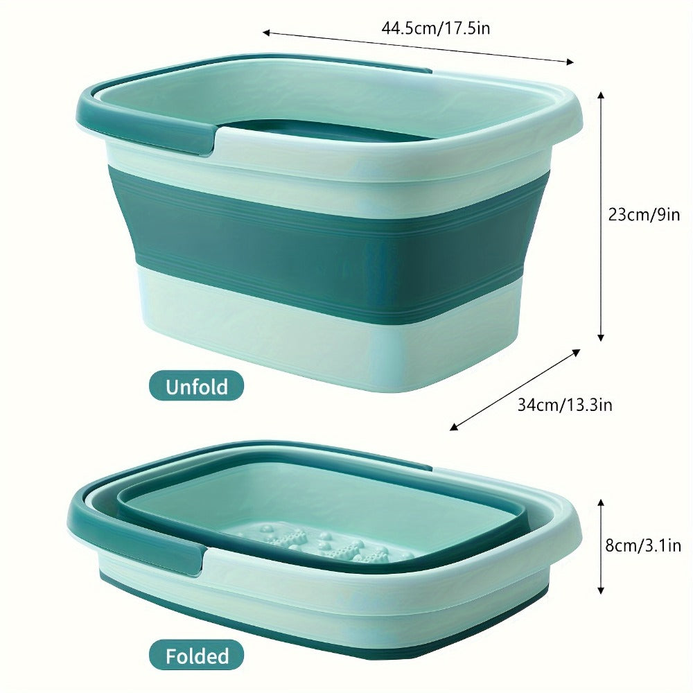 Large Collapsible Foot Bath Basin with Carry Handle, Raised Footbed Texture and Pictured Green Finish