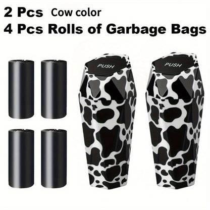 Diamond-Pattern Mini Car Trash Can Pair with Four Bag Rolls, Push Lids and Four Color Choices