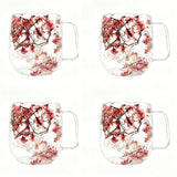 4 glass cups with preserved flower designs