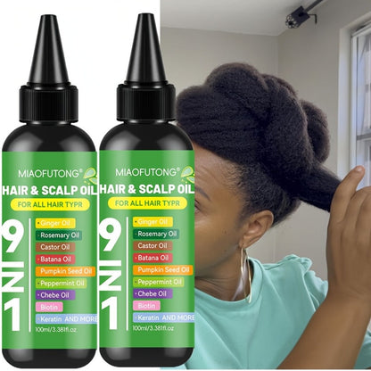 Hair Care Oil 9-in-1 with Turmeric, Rosemary, Castor Oil & Biotin - Deep Hydration, Frizz Control & Smoothness, Plant-Based Squalane, All Hair Types, Men & Women, 100ml