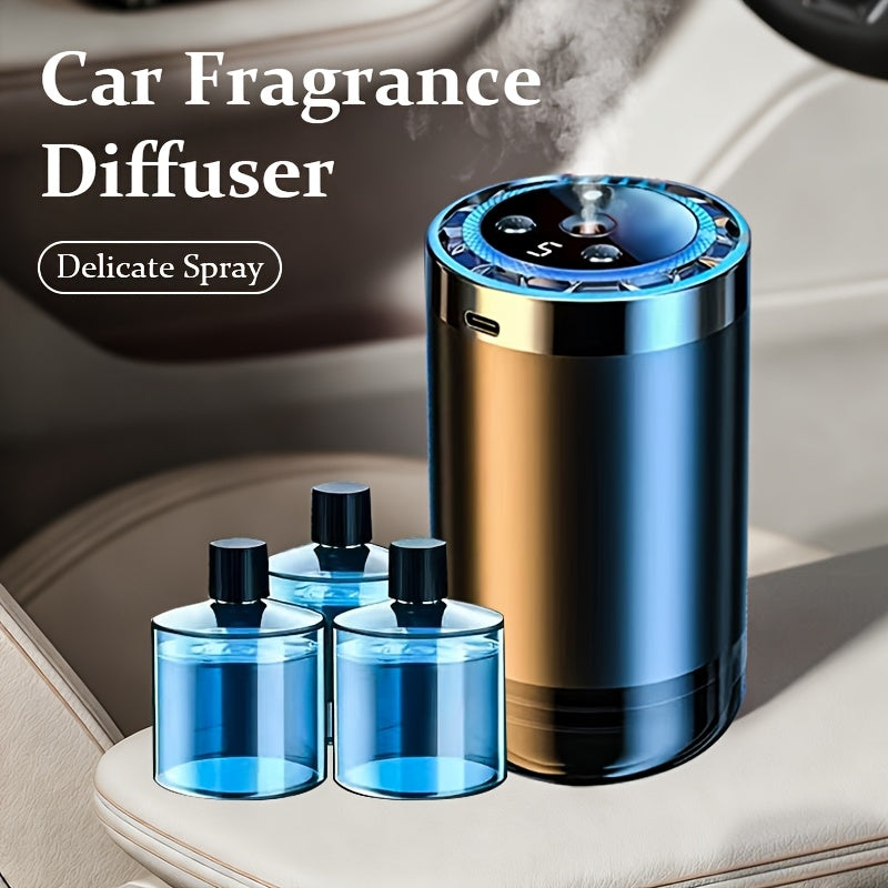 Car Aroma Diffuser Rechargeable with 3 Essential Oils – LED Light Auto Shutdown Silent Leak-Proof Odor Removal Fresh Fragrance Car Air Freshener