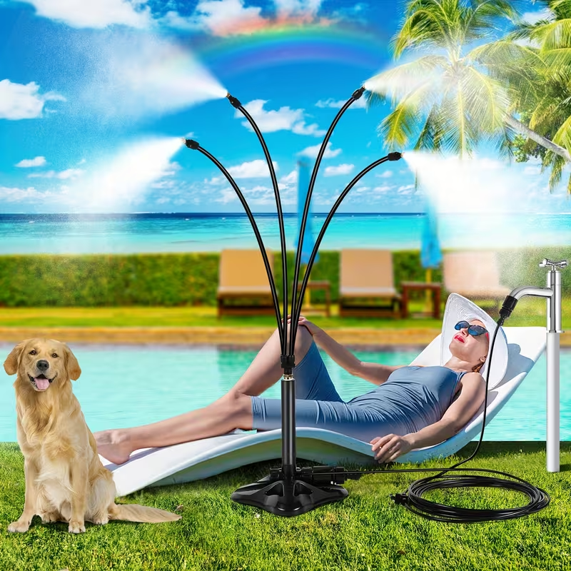Outdoor Misting System Portable 26.5Ft Mist Cooling Kit with Adjustable Stand for Patio Garden BBQ