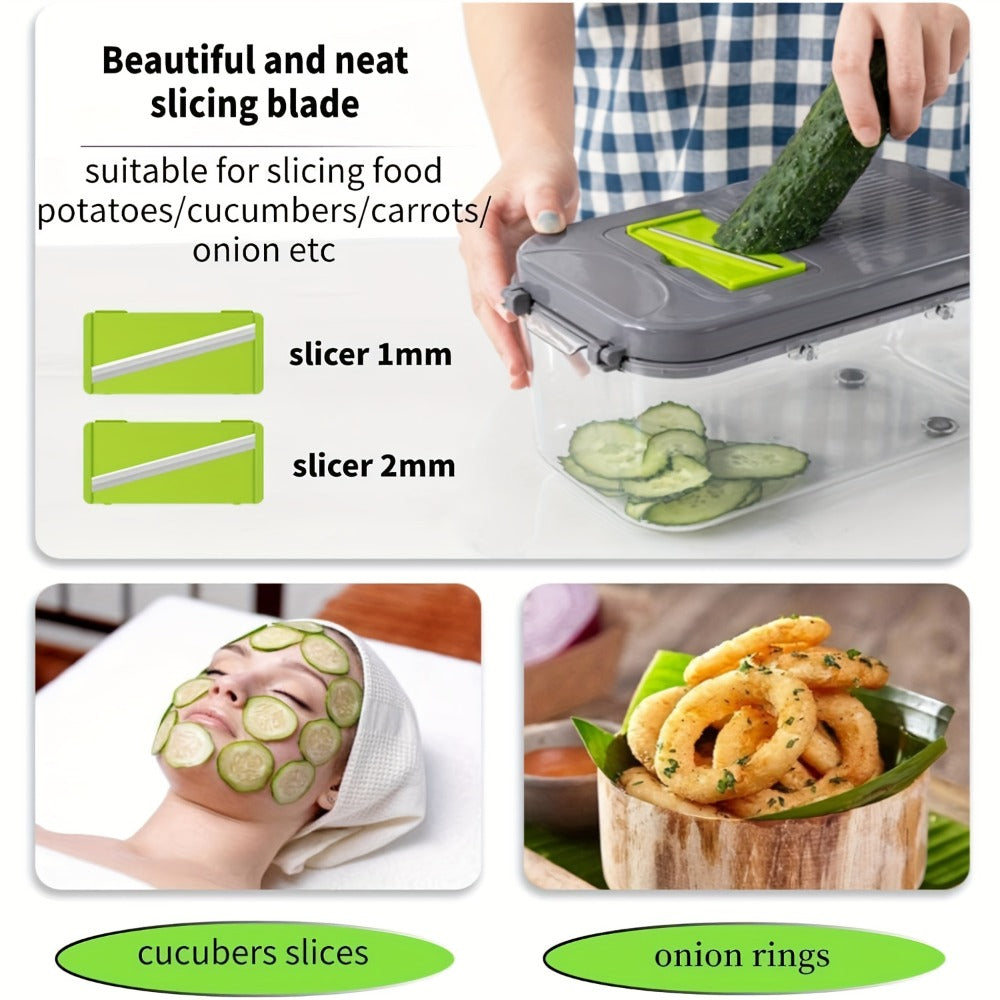22-in-1 Vegetable Chopper with Container – 13 Blades Food Chopper & Dicer for Onion, Tomato & Veggies with Lemon Squeezer, Safety Lock & Clear Lid