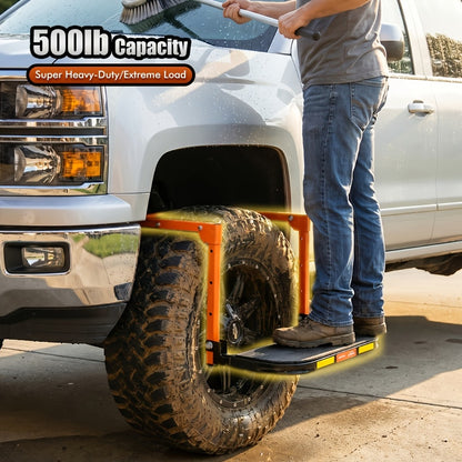 Tire Step Foldable Anti-Slip Thickened – 300 / 500 / 650 lb Capacity Adjustable Height for Truck SUV Trailer Maintenance, Fits Tires Up to 13.5" Wide, Portable