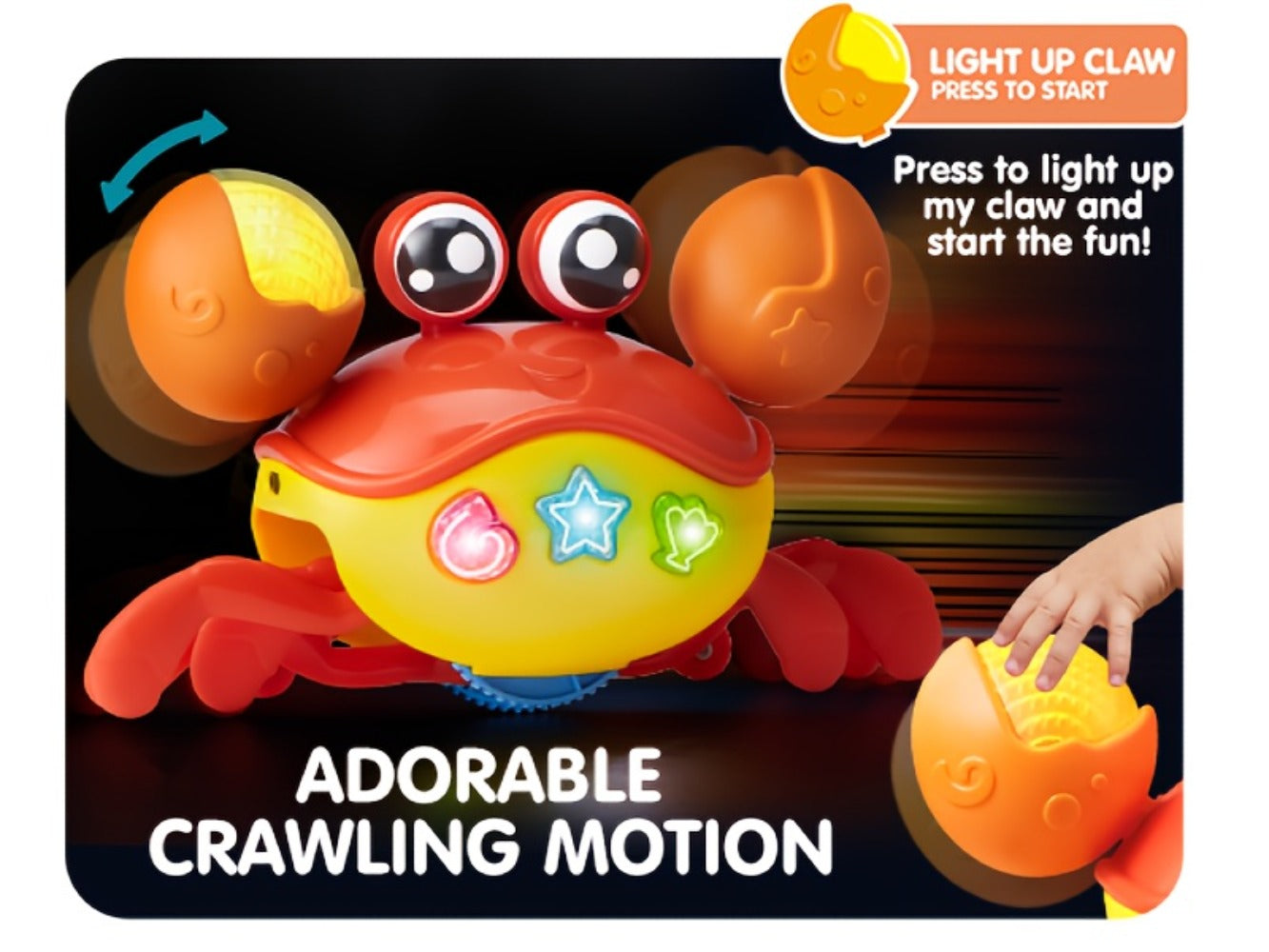 Crawling Crab Baby Toy with Lights, Music & Smart Obstacle Sensor – Interactive Tummy Time Toy for Infants, Dancing Walking Sensory Crawling Toy for Babies & Toddlers, Perfect Christmas & Baby Gift
