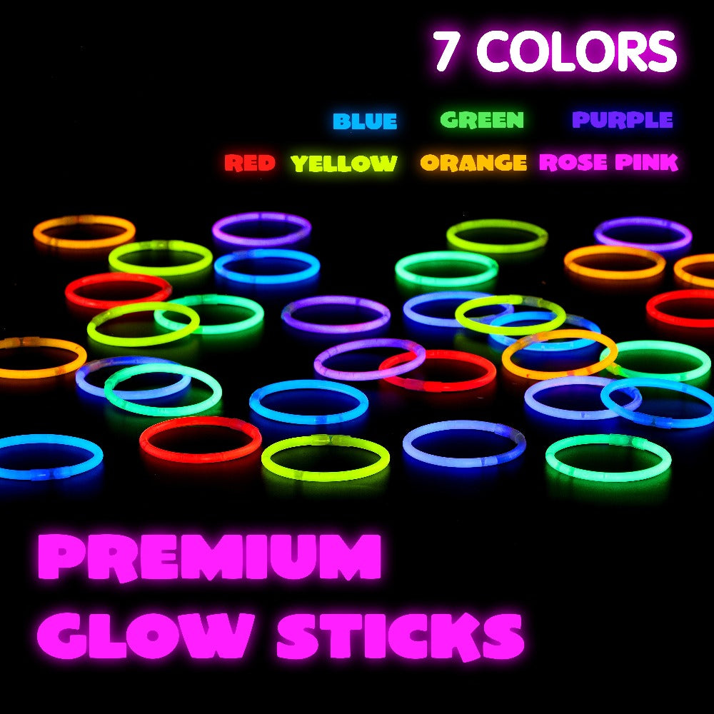 144-Piece 8-Inch Glow Stick Party Pack in Seven Pictured Colors with Bracelet and Necklace Connectors