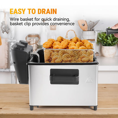 Electric Deep Fryer 1700W, Large Deep Fryer with Adjustable Time & Temperature Control, Stainless Steel Frying Basket, Lid with View Window, 101.44oz / 1.32gal Capacity, Home Kitchen Countertop Fryer