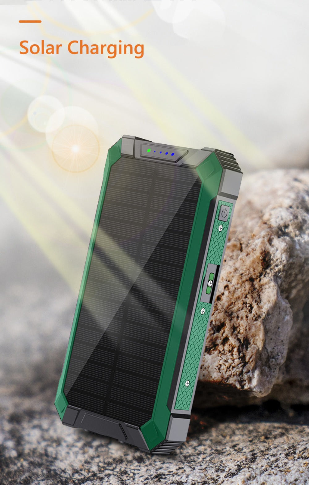 Solar Power Bank, 46800mAh Wireless Charger with Four Built-In Cables, Dual LED Lights and Five Color Options