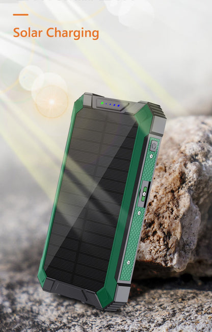 Solar Power Bank, 46800mAh Wireless Charger with Four Built-In Cables, Dual LED Lights and Five Color Options
