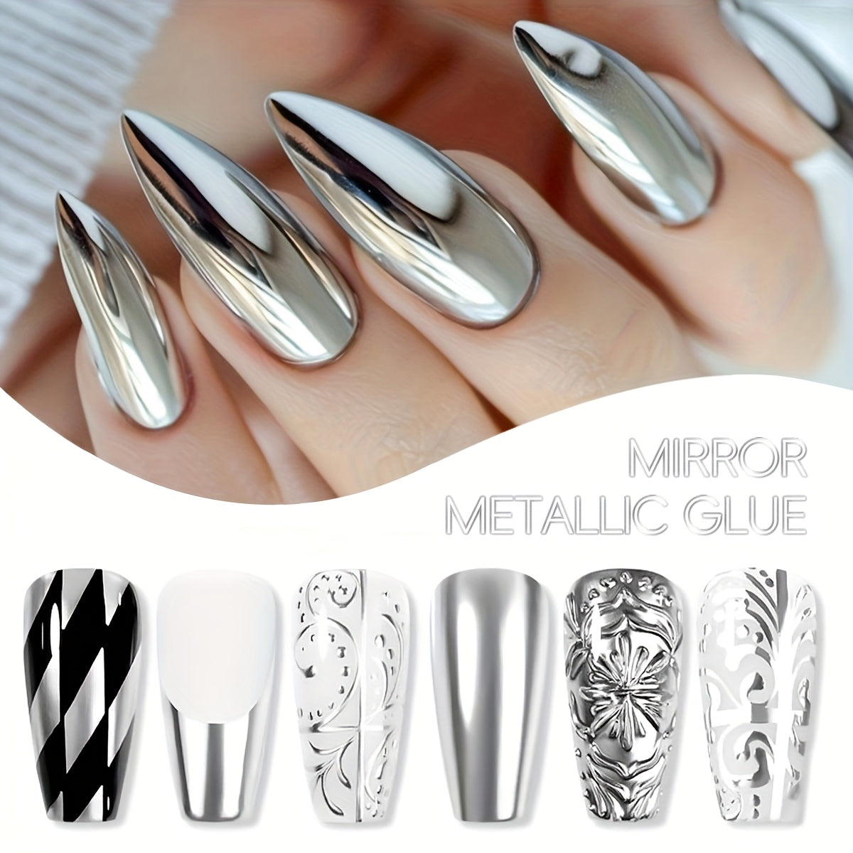Mirror Metallic Silver Nail Art Gel in XEIJAYI Electroplating-Style Bottle with Cap-Mounted Detail Brush